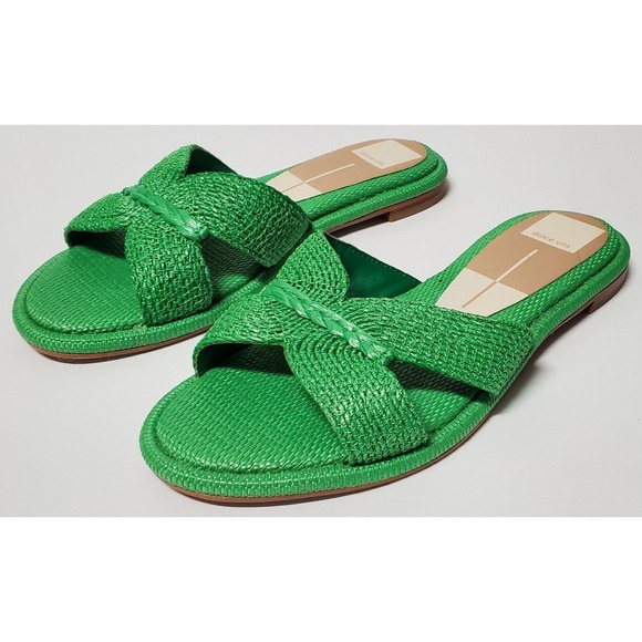 Dolce Vita Sandals Atomic in Green 8 Woven/Raffia Natural Fabric Slip-On Shoes - Picture 2 of 8